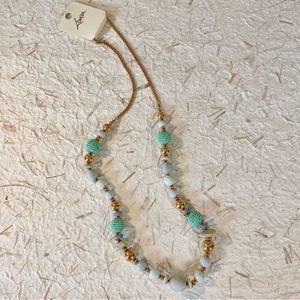 3/$20 Teal Aqua Turquoise Beads Stone Mix Gold Glass Beads Statement Necklace